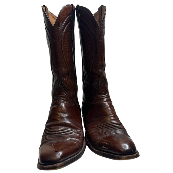 Vtg LUCCHESE 2083 Mahogany Cowgirl boots USA Sz 11C Excellent condition - Picture 2 of 16